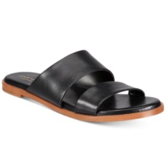Cole Haan Anica Black Leather Double Strap Slide Flat Sandals NWOB - Picture 2 of 11